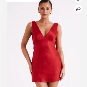 Nadia Satin Mini Dress with Cowel Back | Red | Meshki